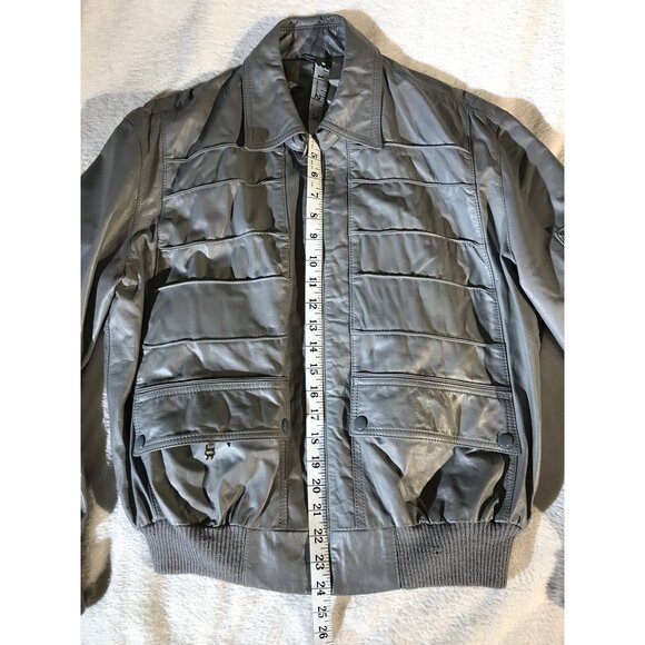 Etienne Aigner Women's Vintage Gray Leather Bomber Jacket - Picture 5 of 9